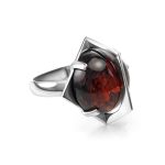Square Silver Ring With Round Amber Stone The Saturn, Ring Size: Adjustable, image 