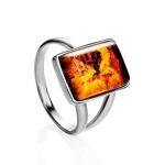 Geometric Silver Ring With Cognac Amber The Copenhagen, Ring Size: 5.5 / 16, image 