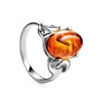 Cognac Amber Ring In Sterling Silver The Prussia, Ring Size: 9 / 19, image 