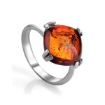 Cognac Amber Ring In Sterling Silver The Byzantium, Ring Size: 10 / 20, image 
