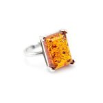 Silver Ring With Cognac Amber Stone The Rectangle​, Ring Size: 5.5 / 16, image 