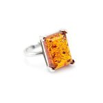 Silver Ring With Cognac Amber Stone The Rectangle​, Ring Size: 13 / 22, image 
