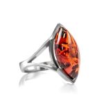 Cognac Amber Ring In Streling Silver The Petal, Ring Size: 8 / 18, image 