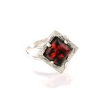Square Amber Ring In Sterling Silver The Hermitage, Ring Size: Adjustable, image 