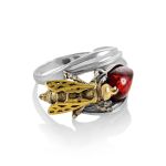 Sterling Silver Ring With Cherry Amber The Bee, Ring Size: 13 / 22, image 