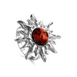 Sun Shaped Amber Ring In Sterling Silver The Helios, Ring Size: 10 / 20, image 