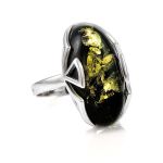 Green Amber Ring In Sterling Silver The Rendezvous, Ring Size: 12 / 21.5, image 