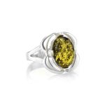 Green Amber Ring In Sterling Silver The Violet, Ring Size: 5.5 / 16, image 