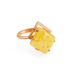 Stylish Golden Ring With Amber The Picasso, Ring Size: Adjustable, image 