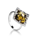 Geometric Silver Ring With Bright Green Amber The Hermitage, Ring Size: Adjustable, image 