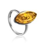 Stylish Silver Adjustable Ring With Luminous Lemon Amber The Amaranth, Ring Size: Adjustable, image 