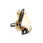Bold Gold-Plated Cocktail Ring With Mammoth Tusk The Era, Ring Size: Adjustable, image 