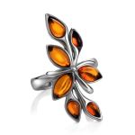 Glossy Silver Floral Ring With Amber Stones The Verbena, Ring Size: 9 / 19, image 