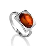 Geometric Silver Ring With Oval Amber Stone The Saturn, Ring Size: 6.5 / 17, image 