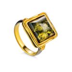Square Amber Ring In Gold-Plated Silver The Aida, Ring Size: 11 / 20.5, image 