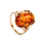 Bold Gold-Plated Ring With Cognac Amber The Lyon, Ring Size: 8 / 18, image 