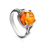 Classy Cognac Amber Ring In Sterling Silver The Shanghai, Ring Size: 11.5 / 21, image 
