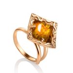 Geometric Gold-Plated Adjustable Ring With Lemon Amber The Hermitage, Ring Size: Adjustable, image 