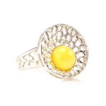 Bright Honey Amber Cocktail Ring In Silver The Venus, Ring Size: 5 / 15.5, image 