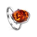 Sterling Silver Adjustable Ring With Bright Amber Stone The Vivaldi, Ring Size: Adjustable, image 