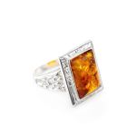 Stunning Square Silver Ring With Cognac Amber The Hermitage, Ring Size: 8 / 18, image 