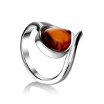 Silver Ring With Cognac Amber The Fiori, Ring Size: 12 / 21.5, image 