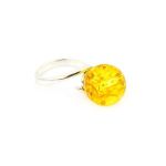 Silver Ring With Luminous Ball Shaped Amber The Jupiter, Ring Size: 11.5 / 21, image 