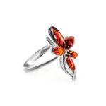 Cherry Amber In Silver Floral Ring The Verbena, Ring Size: 9.5 / 19.5, image 