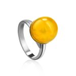 Refined Silver Ring With Ball Shaped Yellow Amber Stone The Paris, Ring Size: Adjustable, image 