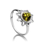 Sterling Silver Ring With Green Amber The Helios, Ring Size: 3.5 / 14.5, image 