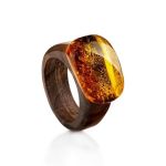 Wooden Ring With Bright Lemon Amber The Indonesia, image 