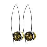 Bold Silver Threaded Earrings With Green Amber The Furor, image 