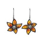 Sterling Silver Flower Dangles With Amber The April, image 
