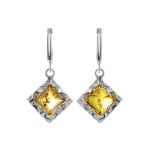 Square Silver Dangles With Lemon Amber The Hermitage, image 