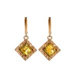 Geometric Cognac Amber Dangles In Gold-Plated Silver The Hermitage, image 