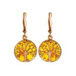Symbolic The Tree Of Life Gold-Plated Silver With Amber Earrings, image 