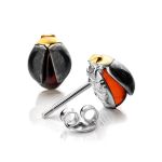Silver Stud Earrings With Amber The Scarab, image 