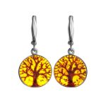 Symbolic Earrings Made With Amber And Sterling Silver The Tree Of Life, image 