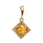 Geometric Gold-Plated Pendant With Amber Center Stone The Hermitage, image 