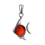 Silver Fish Pendant With Cherry Amber, image 