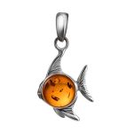 Silver Fish Pendant With Cognac Amber, image 