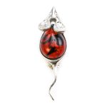 Cherry Amber Mouse Brooch In Sterling Silver, image 