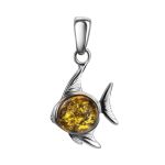 Silver Fish Pendant With Green Amber, image 