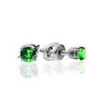 Silver Stud Earrings With Bright Green Crystals, image 