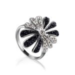 Silver Floral Ring With Two Toned Crystals The Eclat, Ring Size: 5.5 / 16, image 