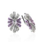 Silver Floral Earrings With White And Lilac Crystals The Eclat, image 