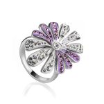 Silver Floral Ring With White And Lilac Crystals The Eclat, Ring Size: 9.5 / 19.5, image 