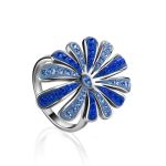 Silver Floral Ring With Blue Crystals The Eclat, Ring Size: 9.5 / 19.5, image 