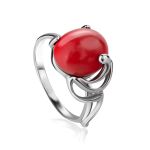Sterling Silver Ring With Oval Reconstructed Coral Centerpiece, Ring Size: 6.5 / 17, image 