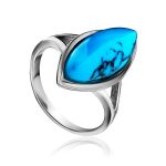 Sterling Silver Ring With Reconstructed Turquoise Centerpiece, Ring Size: 11.5 / 21, image 